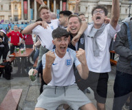 UEFA Euro 2020 quarter final match screened live in Trafalgar Square (fanzone), London.