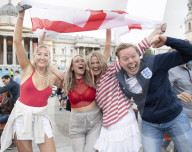 UEFA Euro 2020 quarter final match screened live in Trafalgar Square (fanzone), London.