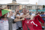 UEFA Euro 2020 quarter final match screened live in Trafalgar Square (fanzone), London.