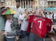UEFA Euro 2020 quarter final match screened live in Trafalgar Square (fanzone), London.