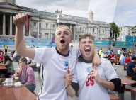 UEFA Euro 2020 quarter final match screened live in Trafalgar Square (fanzone), London.