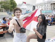 UEFA Euro 2020 quarter final match screened live in Trafalgar Square (fanzone), London.