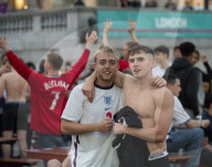 UEFA Euro 2020 quarter final match screened live in Trafalgar Square (fanzone), London.