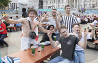 UEFA Euro 2020 quarter final match screened live in Trafalgar Square (fanzone), London.