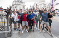 England fans roam around London's West End chanting and drinking before the Euros final match between England and Italy.