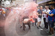 England fans roam around London's West End chanting and drinking before the Euros final match between England and Italy.