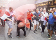 England fans roam around London's West End chanting and drinking before the Euros final match between England and Italy.
