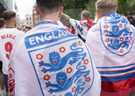 England fans roam around London's West End chanting and drinking before the Euros final match between England and Italy.
