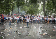 England fans roam around London's West End chanting and drinking before the Euros final match between England and Italy.