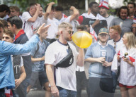 England fans roam around London's West End chanting and drinking before the Euros final match between England and Italy.