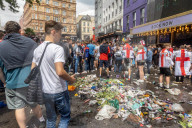 Fans celebrate ahead of England’s battle against Italy in the Euros final at Wembley. 