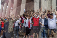Fans celebrate ahead of England’s battle against Italy in the Euros final at Wembley. 