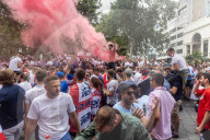 Fans celebrate ahead of England’s battle against Italy in the Euros final at Wembley. 