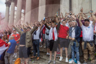 Fans celebrate ahead of England’s battle against Italy in the Euros final at Wembley. 