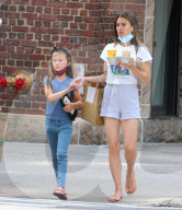 Exclusive - Hilaria Baldwin And Daughter Out - NYC