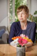 Mariana Leky in her apartment in Prenzlauer Berg district, Berlin