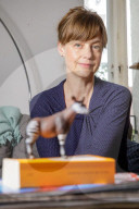 Mariana Leky in her apartment in Prenzlauer Berg district, Berlin