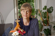 Mariana Leky in her apartment in Prenzlauer Berg district, Berlin