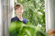 Mariana Leky in her apartment in Prenzlauer Berg district, Berlin