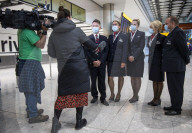 First arrivals at Heathrow airport from America to the UK since restrictions lifted.