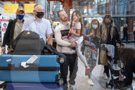 First arrivals at Heathrow airport from America to the UK since restrictions lifted.