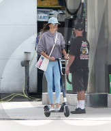 PREMIUM EXCLUSIVE Alessandra Ambrosio Cruises To The Gym On An Electric Scooter, Sans Helmet
