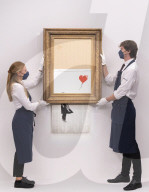 Banksy’s Love is in the bin at Sotheby’s, London. The painting famously shredded by Banksy after it last sold at Sotheby’s in 2018.