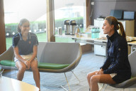 The Duchess of Cambridge and US Open Champion Emma Raducanu at the LTA Centre in Roehampton today.