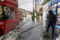 Heavy rain and floods in Putney London.