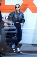 PREMIUM EXCLUSIVE Hailey Baldwin Looking Super Sexy In Leather Bomber Jacket 
