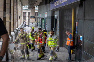 Fire at Westminster Station as severe flooding hits London after torentail rain last night. 