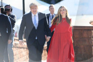 Conservative Party Conference 2021 Manchester. Boris Johnson arrives for his speech today with his wife Carrie.