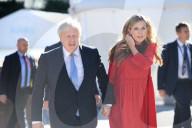 Conservative Party Conference 2021 Manchester. Boris Johnson arrives for his speech today with his wife Carrie.