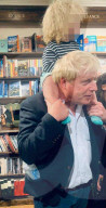 Boris Johnson and son Wilfred at Stanley Johnson book launch.