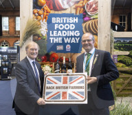 Conservative MP David Amess at the NFU stand with NFU Vice President Tom Bradshaw