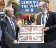 Conservative MP David Amess at the NFU stand with NFU Vice President Tom Bradshaw