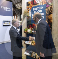 Conservative MP David Amess at the NFU stand with NFU Vice President Tom Bradshaw