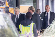 Prime Minister Boris Johnson arrives at the JCB Hydrogen fuelled excavator exhibition
