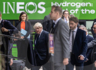 Prime Minister Boris Johnson arrives at the JCB Hydrogen fuelled excavator exhibition