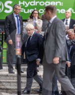 Prime Minister Boris Johnson arrives at the JCB Hydrogen fuelled excavator exhibition