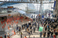 Commuters stop for the two minute silence for the fallen heroes of World War One on Armistice Day at Waterloo Station, London.