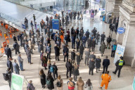 Commuters stop for the two minute silence for the fallen heroes of World War One on Armistice Day at Waterloo Station, London.