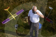 Gliders in Lancashire: model aircraft enthusiasts.
Guardian photojournalist Christopher Thomond spent some time with model aircraft enthusiasts who were launching their slope-soaring gliders off the hillside at Nick of Pendle.