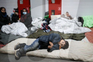 Migrants at Bruzgi Transport and Logistics Centre on Belarus-Poland border