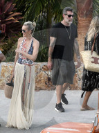 Laeticia Hallyday and Jalil Lespert seen leaving the Nikki Beach restaurant in St Barths