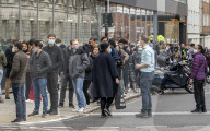 Queues around the block outside a central London Vaccine centre