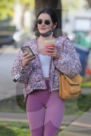 Lucy Hale is seen picking an ice coffee from Alfred Coffee in West Hollywood.