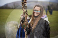 Winter solstice 2021 celebrations. Dawn at Castlerigg stone circle near Keswick, Cumbria.  Revellers in England and Ireland mark the shortest day of the year and official first day of winter.
