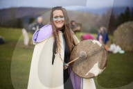 Winter solstice 2021 celebrations. Dawn at Castlerigg stone circle near Keswick, Cumbria.  Revellers in England and Ireland mark the shortest day of the year and official first day of winter.