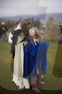 Winter solstice 2021 celebrations. Dawn at Castlerigg stone circle near Keswick, Cumbria.  Revellers in England and Ireland mark the shortest day of the year and official first day of winter.